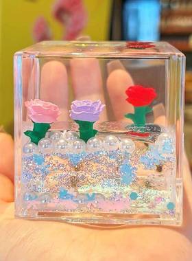 2025创意方砖亚克力流沙入油摆件大方块精致少女心桌面装饰小礼品