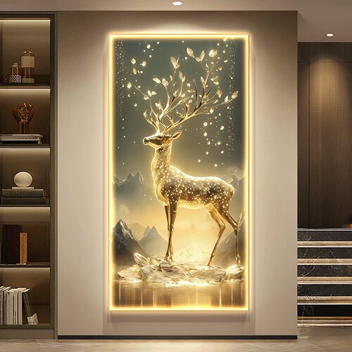 福鹿玄关装饰画走廊过道挂画高级感轻奢现代简约黑金经典灯光壁画 - 图1