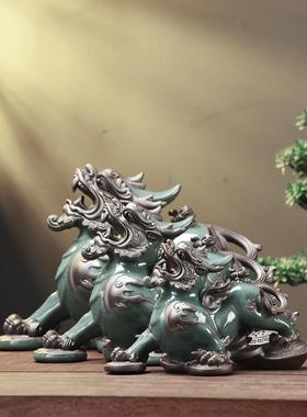 创意带来财富和宝藏皮绣装饰陶瓷戈窑皮丘家客厅入口办公室茶几装