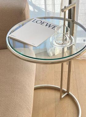 升降小茶几网红ins不锈钢中古玻璃边几北欧简约现代圆桌沙发角几