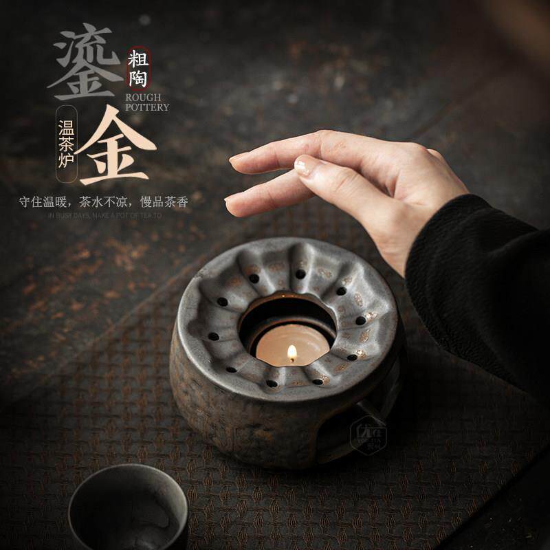Stone pot with beam lifting pot insulation heating warm tea stove set retro gilt Kung Fu tea set candle tea warmer small fire stove
