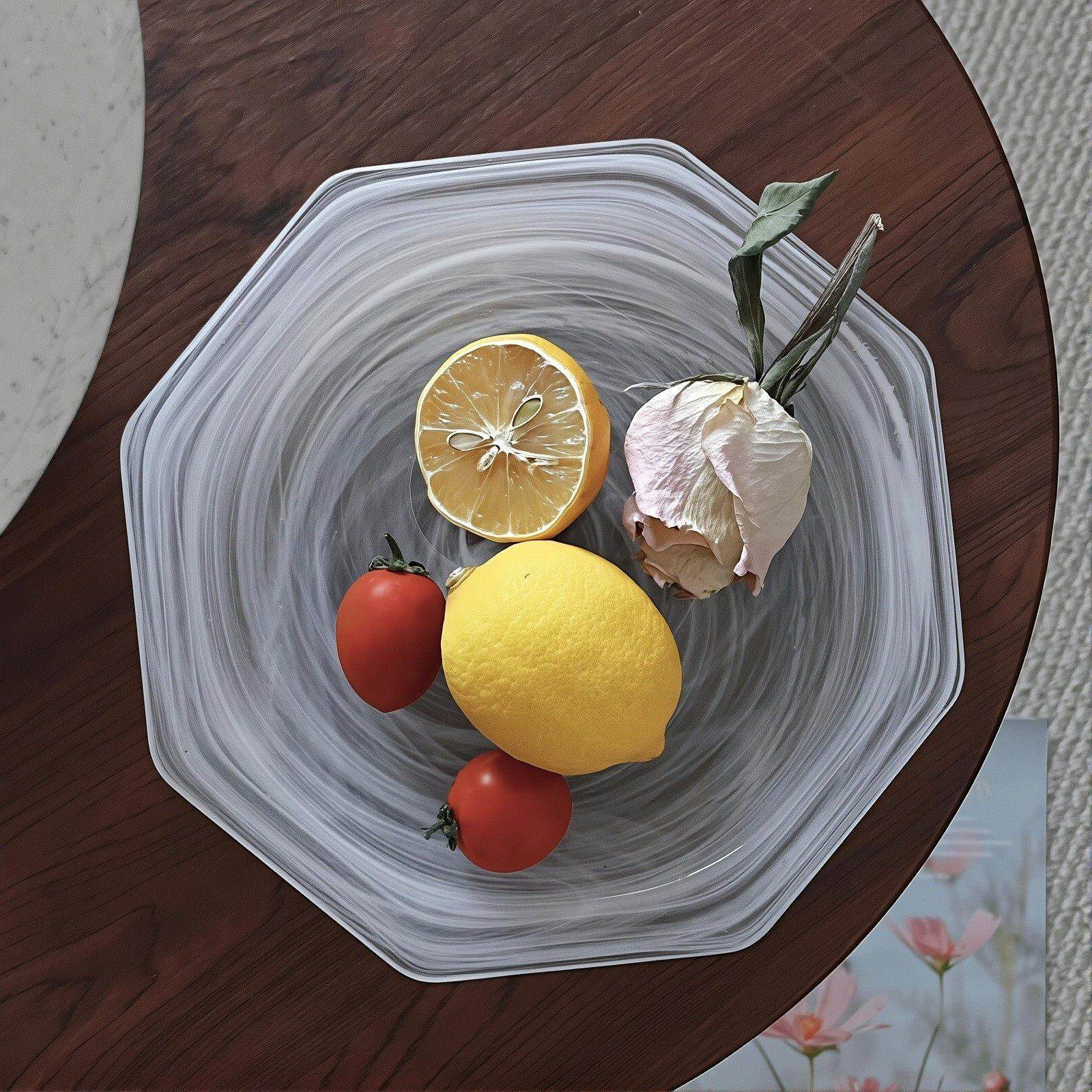 法式轻奢白色琉璃八角果盘样板间桌面茶几收纳玄关高级感托 托盘,淘宝优惠券,粉丝福利购,淘宝优惠卷