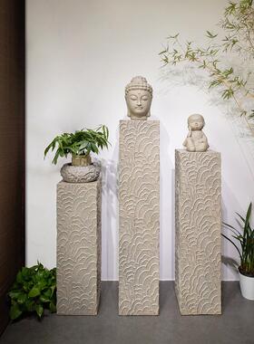 黛洛妃中式户外庭院装饰摆件祥云彷石头柱子石墩落地盆景底座立柱