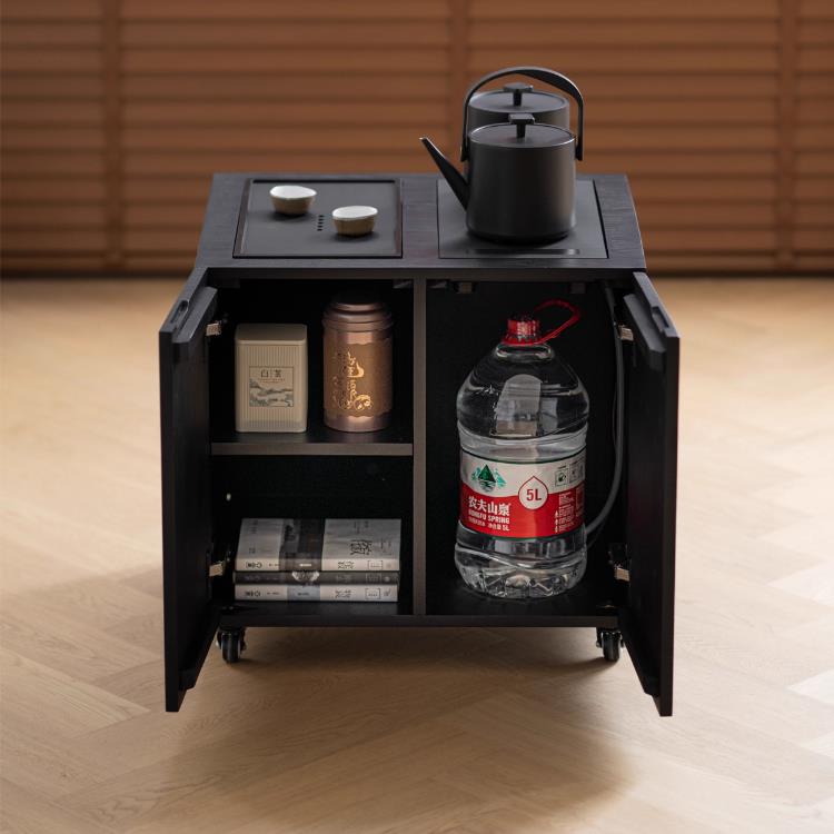 侘寂风实木茶水柜客厅边几可移动茶边柜小茶台烧水一体全自动茶几 - 图1