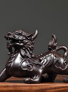 黑檀实木雕刻貔貅摆件实木一对客厅家居电视柜装饰送礼品创意礼品