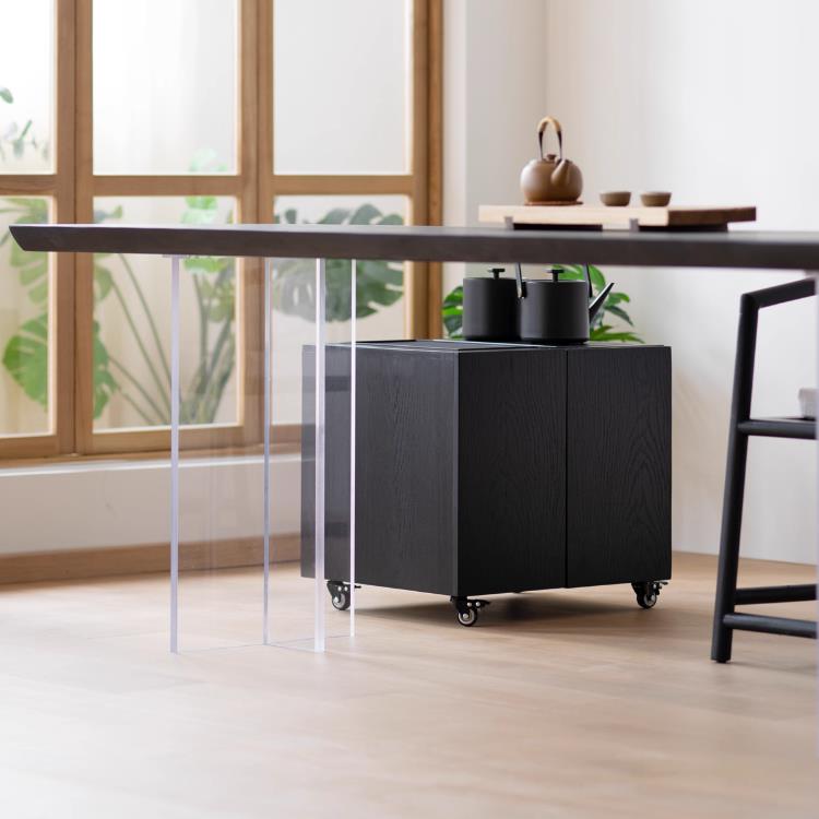 侘寂风实木茶水柜客厅边几可移动茶边柜小茶台烧水一体全自动茶几 - 图0