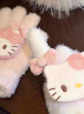 可爱哈喽kitty骑行五指手套户外女童冬季可触屏少女心加厚保暖