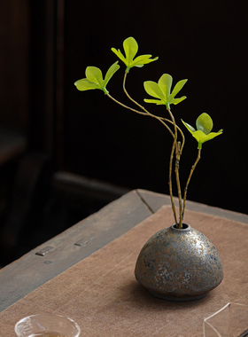 日式禅意小花瓶简约插干花假花茶台装饰摆件粗陶瓷复古花器插花瓶