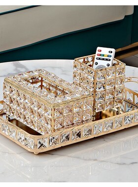 轻奢水晶托盘化妆台样板间桌面装饰茶几餐桌摆件卧室收纳软装摆饰