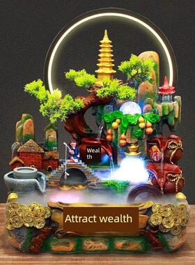 假山流水喷泉招财山水摆件客厅鱼缸风水轮生财水景循环水开业礼物