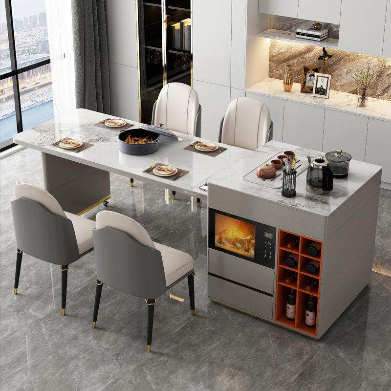 岛台餐桌一体可伸缩家用小户型泡茶桌带微波炉电磁炉岩板岛台餐桌,淘宝优惠券,粉丝福利购,淘宝优惠卷