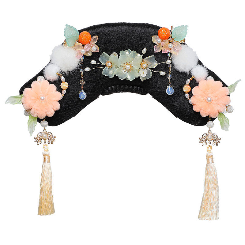 儿童旗头假发古装宫廷风气质格格造型发包多色花朵发饰组合套装,淘宝优惠券,粉丝福利购,淘宝优惠卷