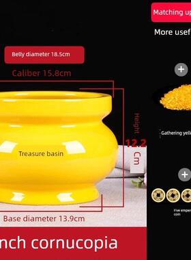 腹部大嘴小陶瓷聚宝盆黄色砾石陶瓷罐粘土黄色聚宝盆饰品招财送礼