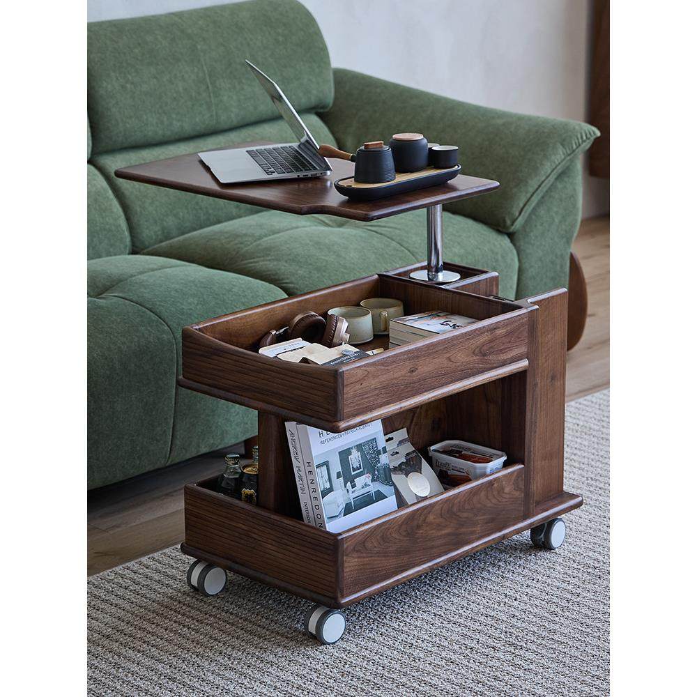 黑胡桃木沙发边几可移动升降小餐车全实木客厅茶几茶水柜置物架,淘宝优惠券,粉丝福利购,淘宝优惠卷