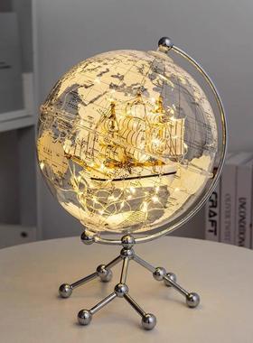 德国帆船地球仪摆件带灯光轻奢高档客厅电视柜办公室装饰品礼物