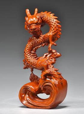 花梨木质飞龙摆件实木十二生肖木头雕刻的龙吉祥物装饰木制工艺品