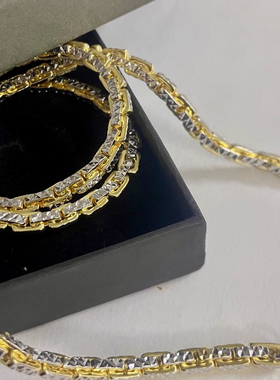 铂金四方卡地项链男分色白金黄金霸气粗链车花素金大气立体颈链