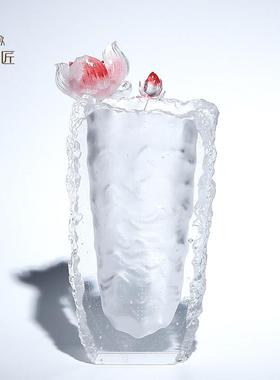 高端琉璃莲花非遗古法琉璃花瓶烛台桌面装饰工艺品摆饰搬新家礼物