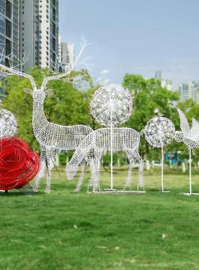不锈钢镂空梅花鹿花朵蘑菇雕塑户外蒲公英兔子摆件公园林景观装饰