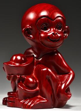 红色木质猴子摆件实木雕刻十二生肖木头属猴吉祥物木制装饰工艺品