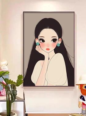 可爱女孩餐厅装饰画多巴胺卡通客厅挂画儿童房卧室床头组合壁画