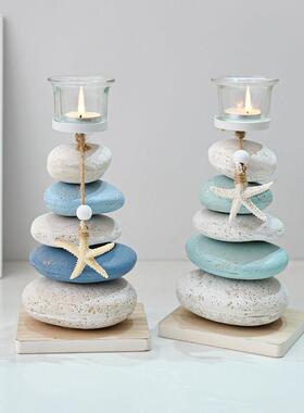 地中海风格石头烛台装饰摆饰工艺礼品摆饰木质海星陈列桌面摆设生