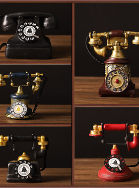 复古创意美式e电话模型摆件客厅酒柜装饰品家里怀旧留声机老式摆