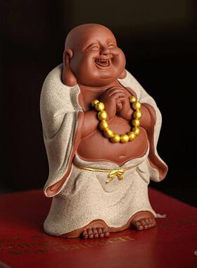 弥勒佛菩萨大肚笑佛招财茶宠茶摆件创意古典紫砂茶玩茶道茶台装饰