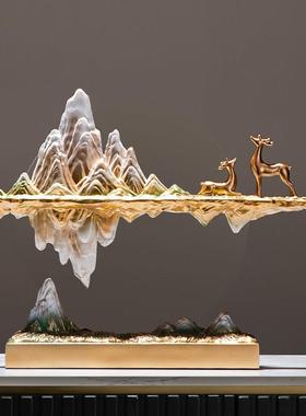 新中式悬浮假山摆件办公室桌面装饰品客厅艺术高级感小众乔迁礼物