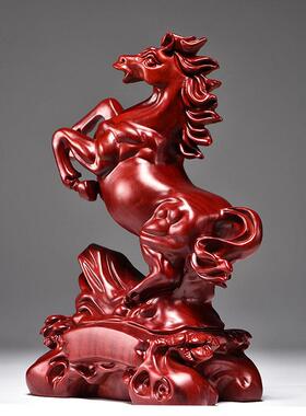 红花梨木雕马摆件红木十二生肖马家居装饰实木开业乔迁送礼工艺品