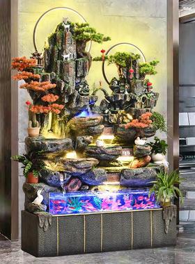 大型假山流水喷泉落地鱼缸客厅玄关风水轮高山风车循环水开 业摆