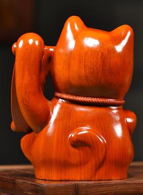 木雕招财猫摆件开业大号送礼品店铺收银台家居实木雕刻客厅发财猫