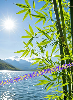 节节高升绿竹山水唯美自然风景治愈海报客厅书房装饰商铺自粘防水