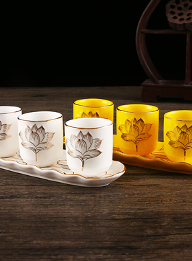 三连供水杯黄色白色三连杯佛堂前供杯圣水杯佛前净水杯贡佛杯子