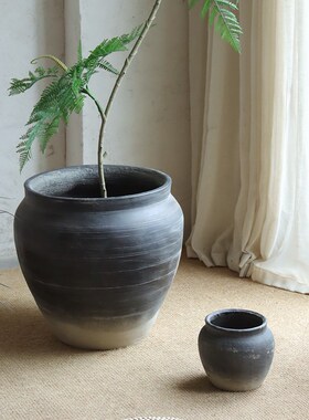渐变黑水泥花盆落地大肚复古花盆龙舌兰蓝楹花室内客厅绿植盆简约