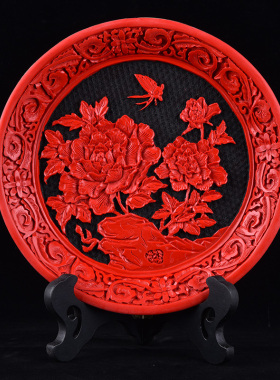 包邮扬州漆器厂脱胎剔红雕漆中国风特色复古看盘摆件送老外的礼品