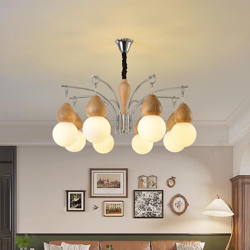 客厅吊灯家装艺灯空间中古魔豆灯现代奶油法式大气主卧室原木色灯 - 图0