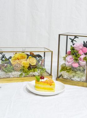 ZQ花微景观手办玻璃罩摆件展示盒方形展示罩金属防尘罩新中式