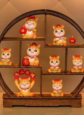 马年吉祥物国潮风家居书柜办公室装饰品中式博古架客厅玄关展示架