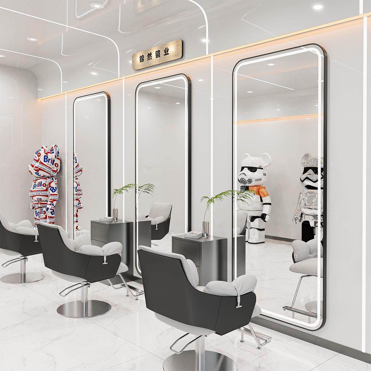 高档理发店镜台发廊专用潮挂墙款网红镜子带灯LED单面美发店镜子,淘宝优惠券,粉丝福利购,淘宝优惠卷
