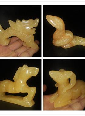 办公桌12十二生肖天然米黄玉石蛇猪牛羊招财风水动物小工艺品摆件