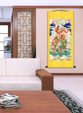 关圣帝君图 关公骑马关羽画像 中式复古卷轴挂画丝绸画可定制订做
