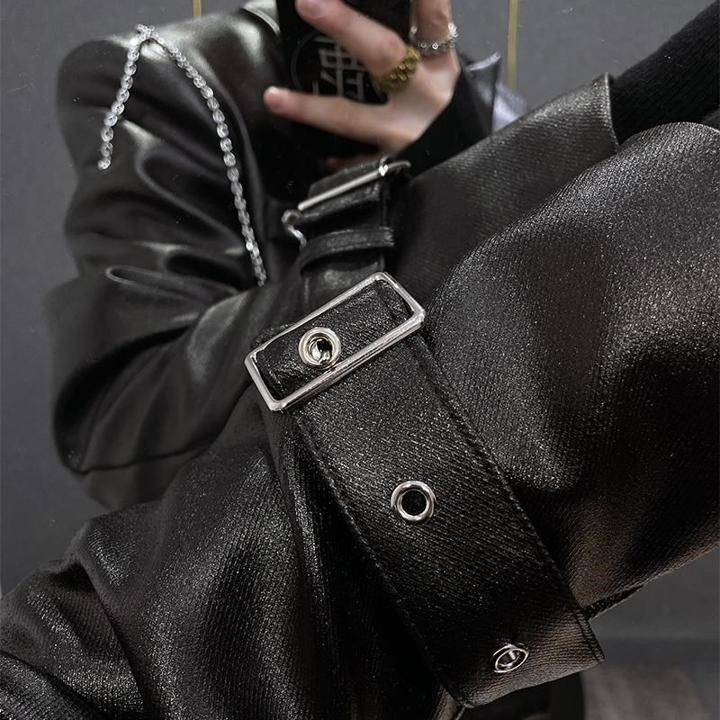 设计感链条装饰小众短款西装外套宽松简约垫肩黑色秋季新款上衣男,淘宝优惠券,粉丝福利购,淘宝优惠卷