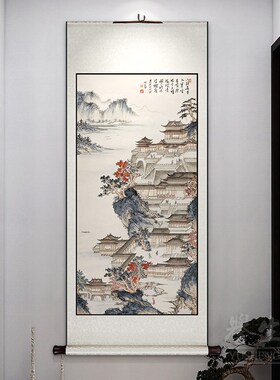 溥儒汉苑图新中式卷轴挂画竖版餐厅书房装饰画玄关客厅过道壁画