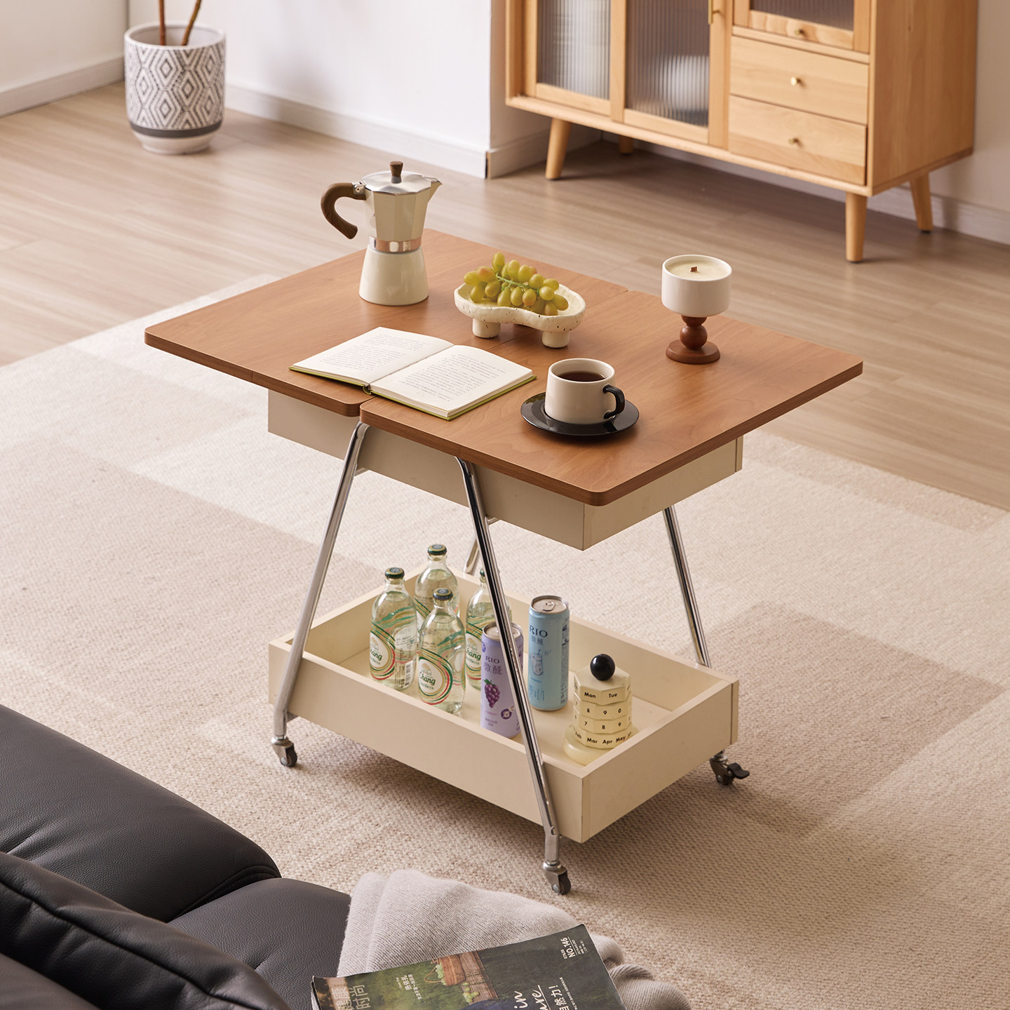 实木茶几中古可移动折叠茶几客厅家用角几新款小户型推车沙发边几,淘宝优惠券,粉丝福利购,淘宝优惠卷