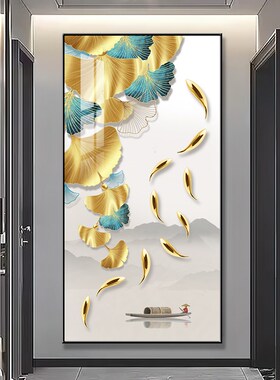 九鱼图新中式玄关装饰画入户门壁画走廊过道挂画墙画客厅餐厅壁画