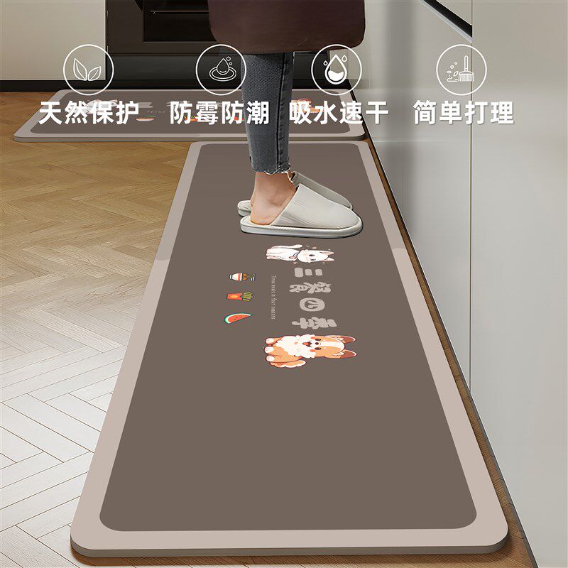 Kitchen floor mat 2025 new anti-slip and oil-proof wipeable carpet diatom mud absorbent mat L-shaped special foot mat