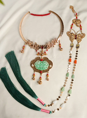 平安锁项圈古风仿玉长款项链