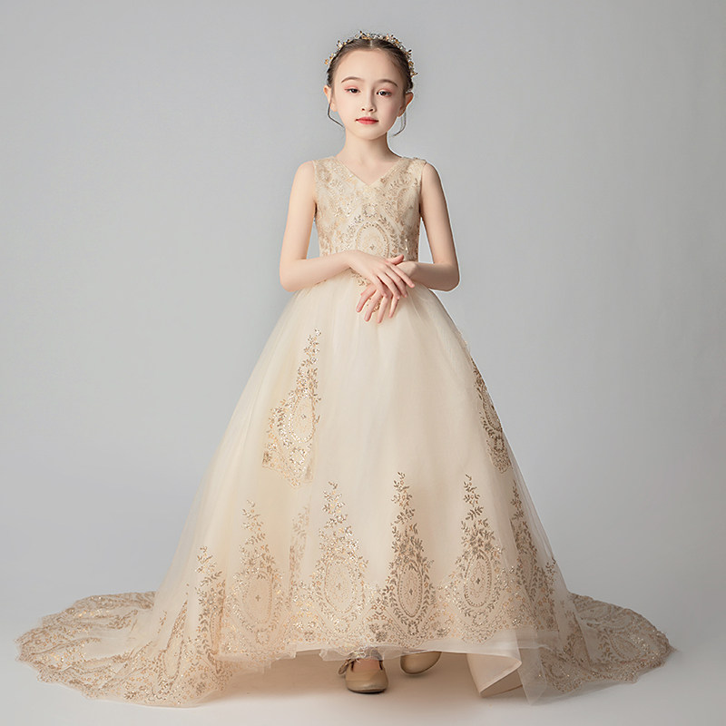 女童礼服公主裙拖尾儿童小主持人婚纱模特走秀演出服洋气花童秋冬,淘宝优惠券,粉丝福利购,淘宝优惠卷