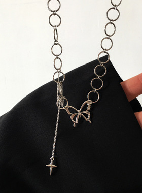 镂空小众设计感蝴蝶结个性冷淡风格锁骨链ins嘻哈气质简约项链女